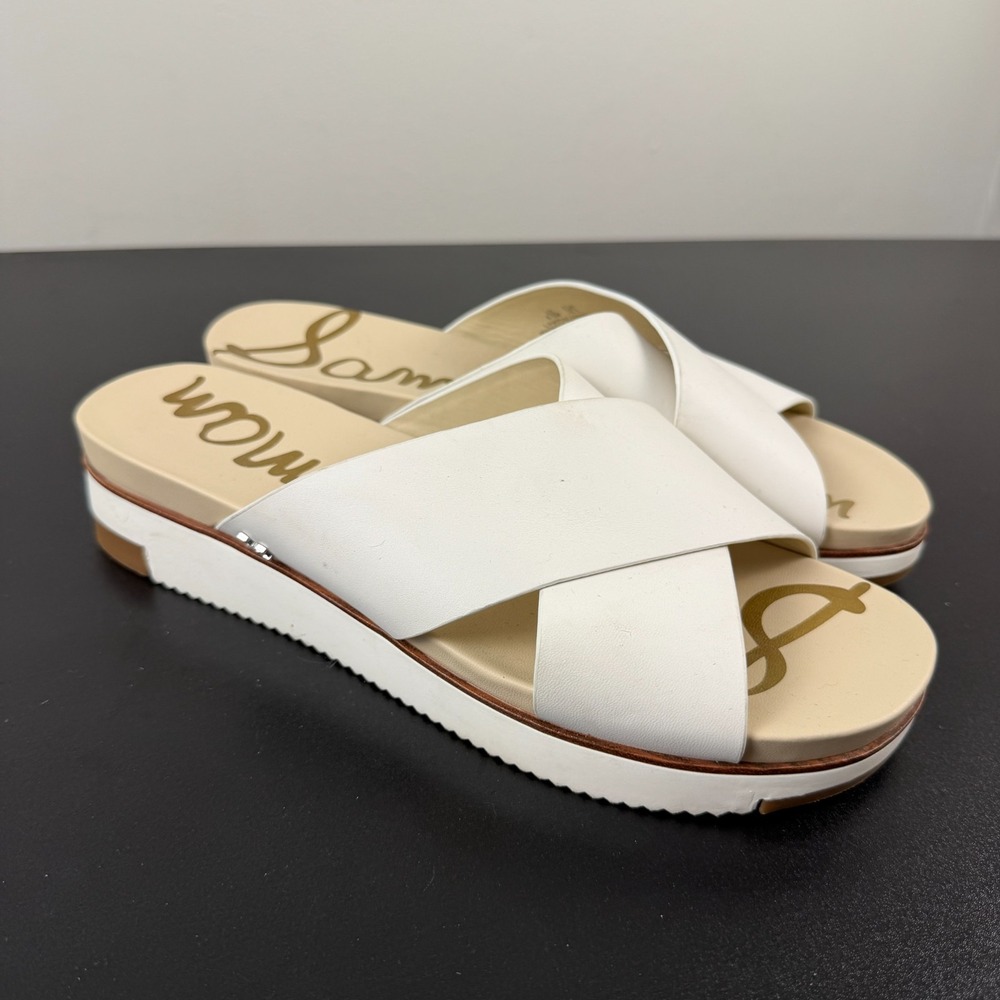 Sam Edelman Audrea Slide Sandals Womens 9.5M White Leather Crisscross Strap - Picture 2 of 15